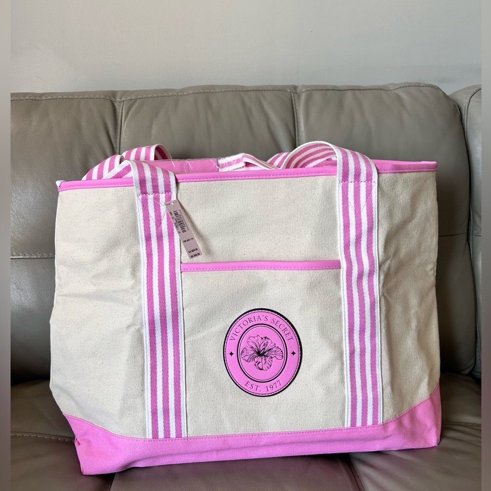 New Collection Victoria's Secret Sumer 2026 Pink and Cream Canvas Tote Bag-NWT